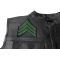 Sergeant Chevron Green Black Patch - Iron on Patch - 3.5x4.6 inch shown on leather vest