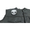 Small Cracked Skull Patch Grey - Iron on Patch - 3x3.75 inch shown on leather vest