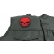Small Cracked Skull Patch Red - Iron on Patch - 3x3.75 inch shown on leather vest