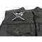 Small Skull Cross Swords Patch - Iron on Patch - 4x3.5 inch shown on leather vest
