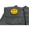 Smiley Face Patch | Embroidered Patches Smiley Face Patch - 3x3 inch. Embroidered Iron on Patch shown on leather vest