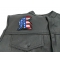 Spartan Helmet with US Flag Patch - 3x3.5 inch. Embroidered Iron on Patch shown on leather vest