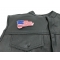 Tattered US Flag Patch Red White Blue - Iron on Patch - 3.5x2 inch shown on leather vest
