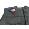 Texas Map Texas Flag Black Border Patch | Embroidered Patches Texas Map Texas Flag Black Border Patch - 3.25x3 inch. Embroidered Iron on Patch shown on leather vest
