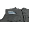 Thin Blue Line American Tattered Flag Patch - 4x3 inch. Embroidered Iron on Patch shown on leather vest