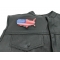 Unites States Map With US Flag Patch | Embroidered Patches Unites States Map With US Flag Patch - 4x2.5 inch. Embroidered Iron on Patch shown on leather vest