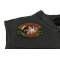 Wild Boar Hunter Patch - 4x3.5 inch. Embroidered Iron on Patch shown on leather vest