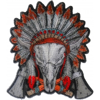 Buffalo Skull Indian Head Dress Axes Small Embroidered Iron or Sew on Applique