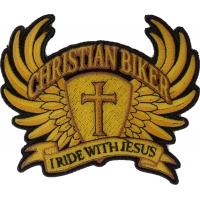 Christian Biker Patch Small In Brown I Ride With Jesus