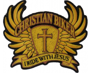 Christian Biker Patch Small In Brown I Ride With Jesus