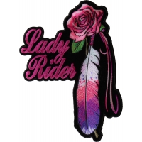Lady Rider Pink Rose And Feathers Vertical Large Back Patch | Embroidered Biker Patches