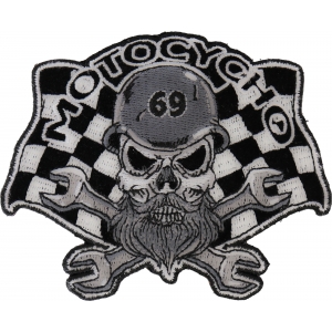 Small Motocycho Skull Embroidered Iron or Sew on Patch 