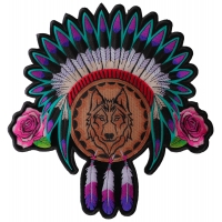 Native Head Dress Roses and Wolf Ladies Back Patch