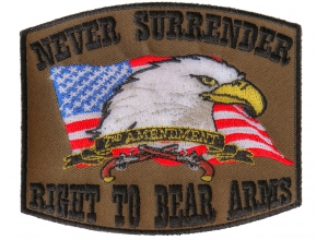 Never Surrender 2nd Amendment Patch In Army Green Color | US Military Veteran Patches