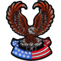 Patriotic Eagle with pistons small iron on biker and flag patch