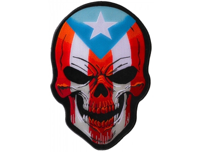 Puerto Rican Large Skull Back Patch With Puerto Rico Flag Colors