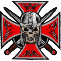 Red Maltese Cross Skull Knight Patch