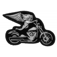 White Biker Angel On Motorcycle Patch | Embroidered Biker Patches
