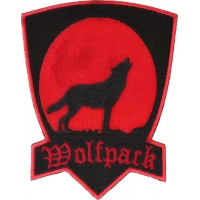 Wolfpack Patch In Red With Howling Moon | Embroidered Biker Patches
