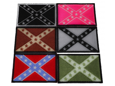Set of 6 Confederate Flag Patches in Different Colors