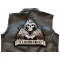Skull Reaper Fuck Around Find Out Patch, Large Skull Patches for Biker Jackets shown on leather vest