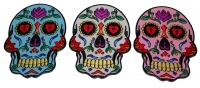 3 Sugar Skull Patches in White Pink and Blue