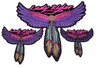 Lady Rider Pink Wings and Feathers Small Medium and Large set of 3 Patches