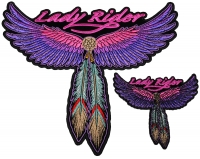 Lady Rider with Pink Wings and Feathers Small and Large set of 2 Patches Lady Rider with Pink Wings and Feathers Small and Large set of 2 Patches