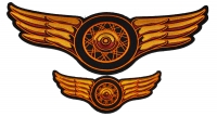 Orange Motorcycle Wheel Spokes And Wings Small Large Patch Set