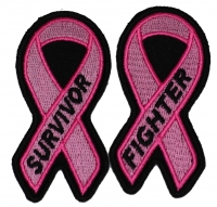 Set of 2 Fighter and Survivor Breast Cancer Pink Ribbon Patches