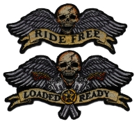 Set of 2 Ride Free and Loaded and Ready Skull Patches Set of 2 Ride Free and Loaded and Ready Skull Patches