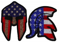 Set of 2 Spartan Helmet with American Flag Patches