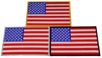 Set of 3 American Flag Patches RWB with Black White and Yellow Borders