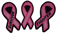 Set of 3 Pink Ribbon Patches Fighter and Survivor and Plain