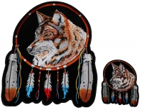 Small and Large Wolf with Feathers set of 2 Patches