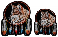 Wolf with Feathers Dreamcatcher Small and Medium Set of 2 Patches Wolf with Feathers Dreamcatcher Small and Medium Set of 2 Patches