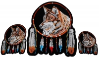 Wolf with Feathers Small Medium and Large Set of 3 Patches Wolf with Feathers Small Medium and Large Set of 3 Patches