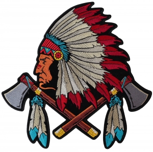 Indian Head Dress Axes And Feathers Large Patch
