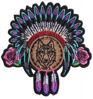 Ladies Native Head Dress Roses and Wolf Patch
