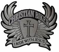 Large Christian Biker Back Patch I Ride With Jesus | Embroidered Biker Patches