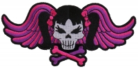 Pigtails Bow Skull And Wings Small Pink Patch | Embroidered Patches