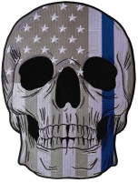Police Skull US Flag with Blue Line Large Back Patch