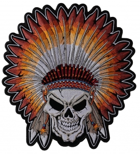 Skull Indian Head Dress Large Back Patch | Embroidered Patches