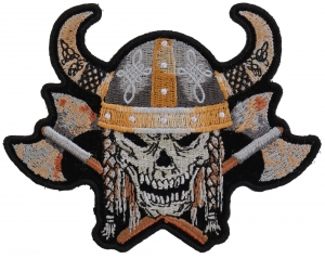 Viking Skull With Axes And Horn Helmet Small Patch