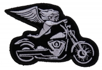 White Biker Angel On Motorcycle Patch | Embroidered Biker Patches