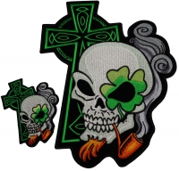 Irish Skulls With Green Cross Small And Large Patch Set Irish Skulls With Green Cross Small And Large Patch Set