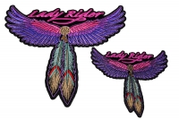 Lady Rider 2 Piece Front And Back Patch Set With Pink And Purple Wings And Feathers Lady Rider 2 Piece Front And Back Patch Set With Pink And Purple Wings And Feathers