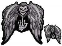 Reaper Skull With Sickle And Wings Small And Large Biker Patch Set Reaper Skull With Sickle And Wings Small And Large Biker Patch Set