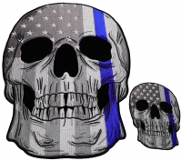Set of 2 Small and Large Blue Line Police Skull Patches Set of 2 Small and Large Blue Line Police Skull Patches