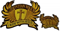 Set of 2 Small and Large Gold Christian Biker Patches Set of 2 Small and Large Gold Christian Biker Patches